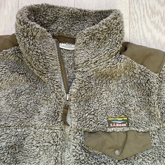 LL Bean Hi Pile Ultra Plush Fleece Zip Up Elbow Patch Jacket Cabincore Outdoors - Picture 5 of 12